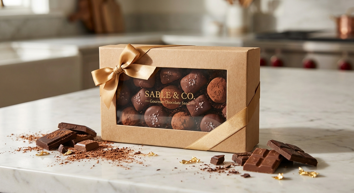Beautifully packaged ChocoSand gift box with ribbon